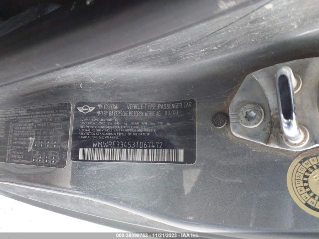 2003 MINI COOPER S WMWRE33453TD67472 Photo 8