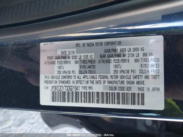 2016 MAZDA CX-5 GRAND TOURING VIN: JM3KE2DY7G0921641