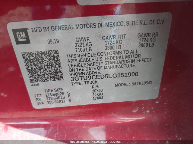 GMC Sierra 1500 4wd  Short Box Elevation 2020 3GTU9CED5LG151906 Image 9