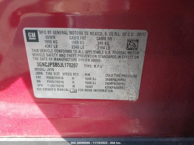 Chevrolet Trax Lt 2018 3GNCJPSB5JL178287 Image 9