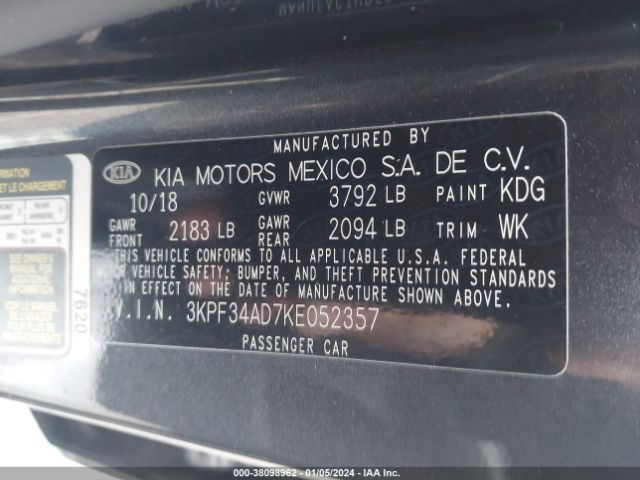 3KPF34AD7KE052357 KIA FORTE S