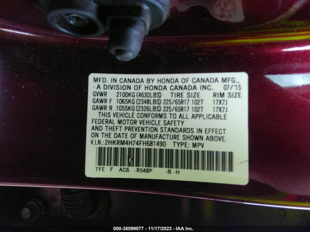 Honda Cr-v Ex-l 2015 2HKRM4H74FH681490 Image 9