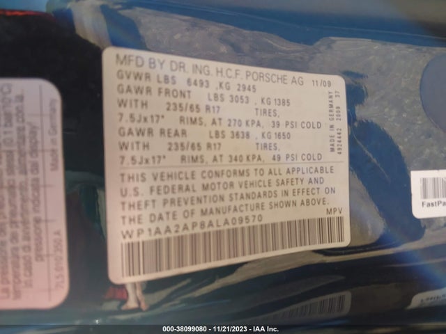 2010 PORSCHE CAYENNE WP1AA2AP8ALA09570 Photo 8