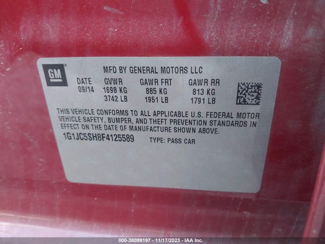Chevrolet Sonic Lt Auto 2015 1G1JC5SH8F4125589 Image 9