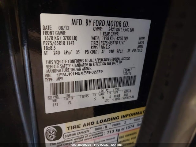 Ford Expedition El Xlt 2014 1FMJK1H5XEEF02279 Image 9