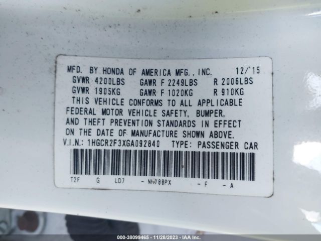 1HGCR2F3XGA092840 Honda ACCORD LX