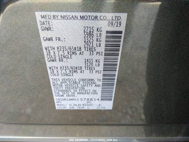 Nissan Pathfinder S 4wd 2020 5N1DR2AM0LC578814 Image 9