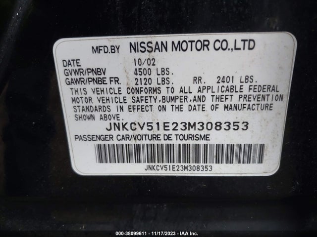 2003 INFINITI G35 W/LEATHER VIN: JNKCV51E23M308353