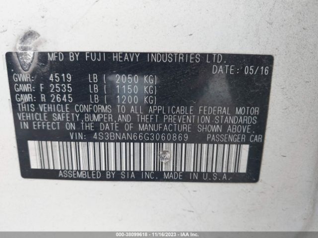 4S3BNAN66G3060869 Subaru Legacy 2.5i Limited