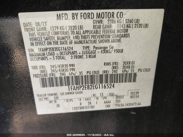 1FAHP2E82EG116524 Ford TAURUS SEL