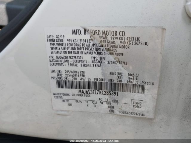 MAJ6S3FL7KC285391 Ford ECOSPORT S