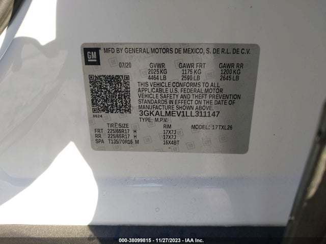 2020 GMC TERRAIN FWD SLE VIN: 3GKALMEV1LL311147