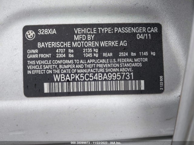 2011 BMW 328I XDRIVE VIN: WBAPK5C54BA995731