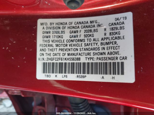2HGFC2F61KH556388 Honda Civic Lx