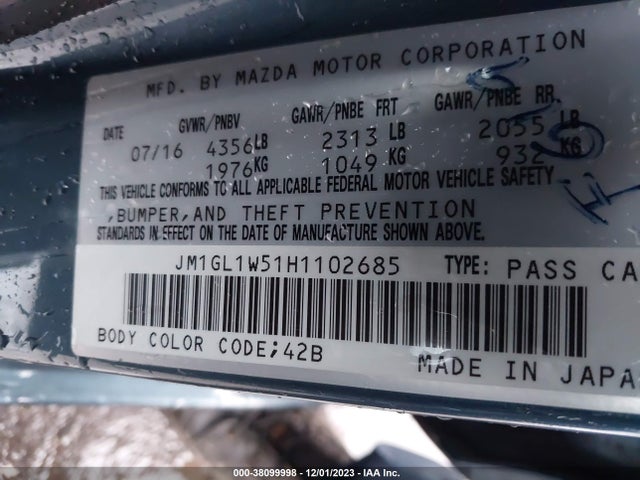 2017 MAZDA MAZDA6 GRAND TOURING VIN: JM1GL1W51H1102685