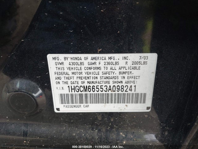 2003 HONDA ACCORD 3.0 EX VIN: 1HGCM66553A098241