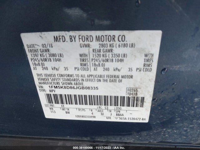 Ford EXPLORER XLT 2018 1FM5K8D86JGB08335 Image 9