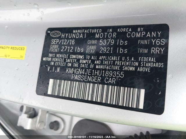 Genesis G80 3.8 2017 KMHGN4JE1HU189355 Image 9