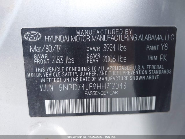 Hyundai ELANTRA SE 2017 5NPD74LF9HH212043 Image 9