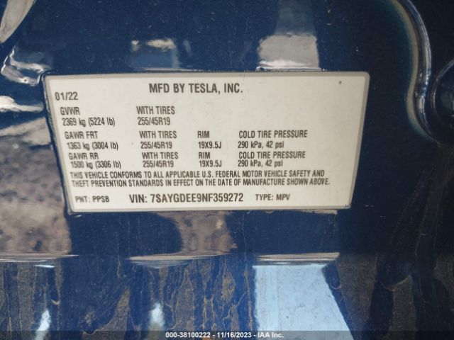 2022 TESLA MODEL Y 7SAYGDEE9NF359272 Photo 8