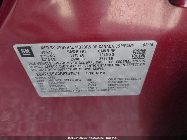 2016 GMC TERRAIN SLE-1 VIN: 2GKFLSEK0G6297977