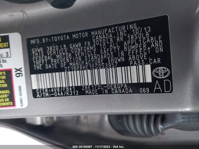2014 TOYOTA COROLLA LE ECO VIN: 2T1BPRHE1EC053957