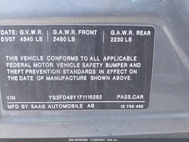 2007 SAAB 9-3 YS3FD49Y171115282 Photo 8