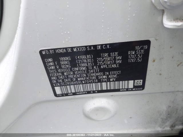 Honda Hr-v Awd Ex 2020 3CZRU6H5XLM704538 Image 9