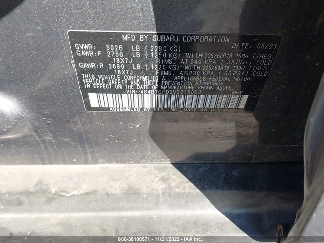 Subaru Outback Touring Xt 2021 4S4BTGPD2M3218023 Image 9
