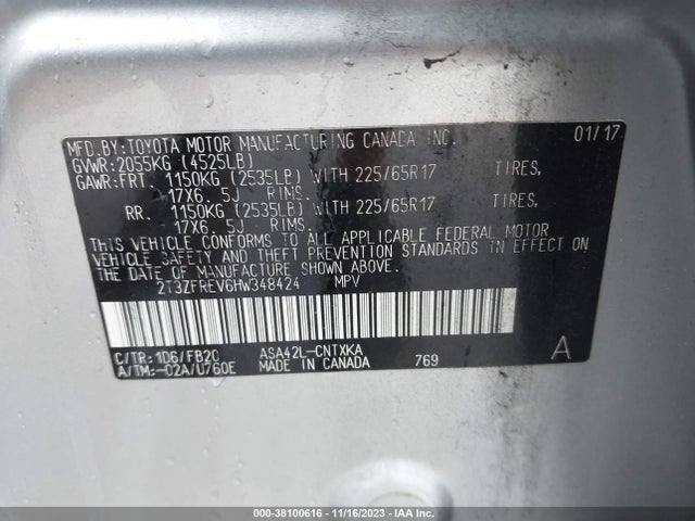2017 TOYOTA RAV4 LE VIN: 2T3ZFREV6HW348424