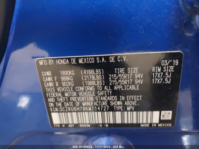 3CZRU6H78KM714727 Honda Hr-v Ex-l