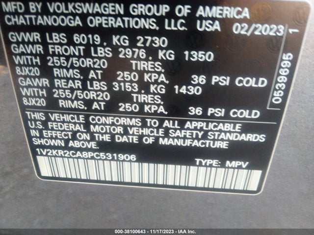 1V2KR2CA8PC531906 Volkswagen Atlas 3.6l V6 Se W/technology