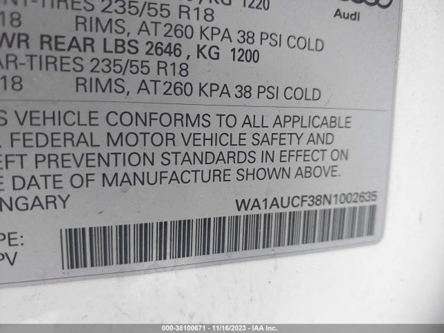 WA1AUCF38N1002635 Audi Q3 Premium 40 Tfsi Quattro Tiptronic