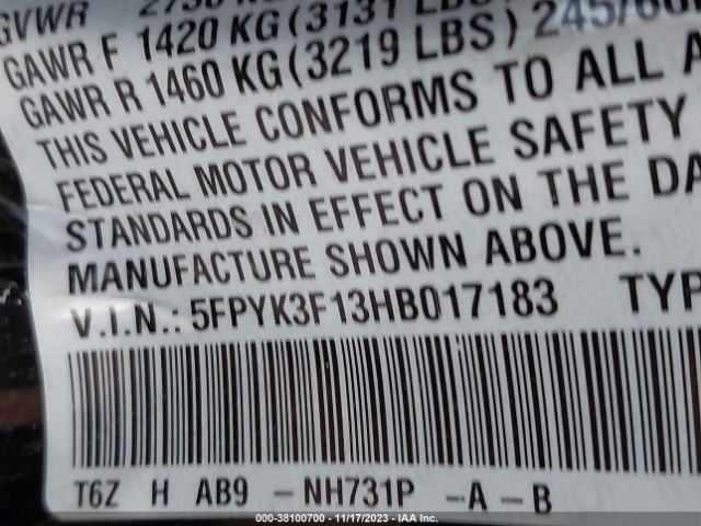 5FPYK3F13HB017183 Honda Ridgeline Sport