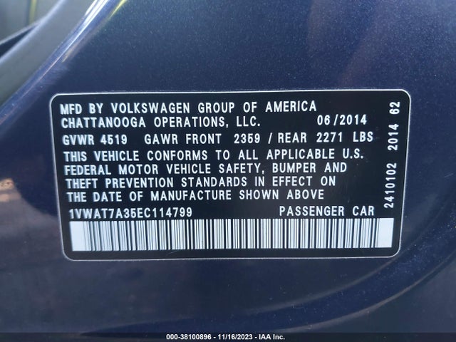 Volkswagen Passat 1.8t S 2014 1VWAT7A35EC114799 Image 9