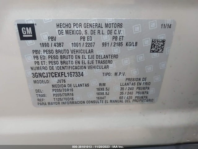 3GNCJ7CEXFL167334 Chev Trax Ls1