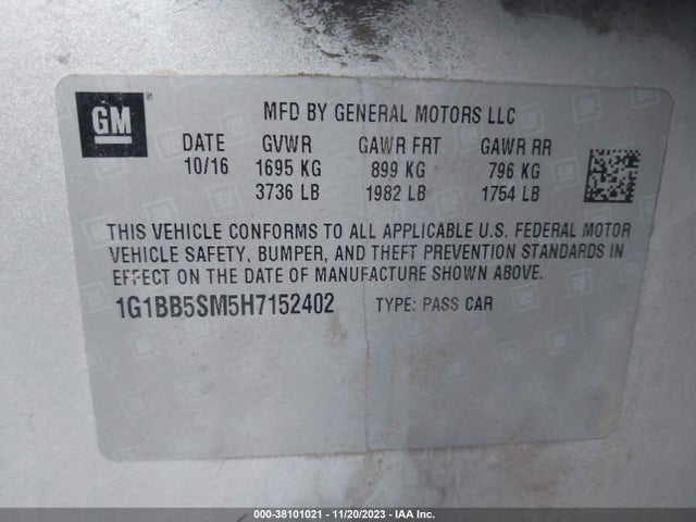 Chevrolet Cruze Ls Manual 2017 1G1BB5SM5H7152402 Image 9