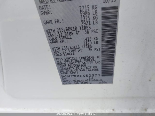 5N1DR2BM3LC582371 Nissan Pathfinder Sv 4wd