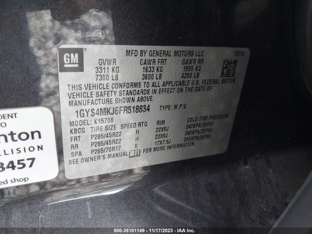 1GYS4MKJ6FR518834 Cadillac Escalade Luxury