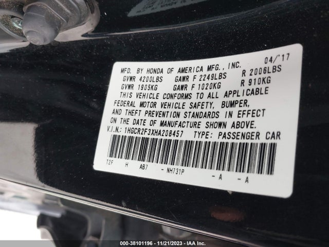 Honda ACCORD LX 2017 1HGCR2F3XHA208457 Image 9