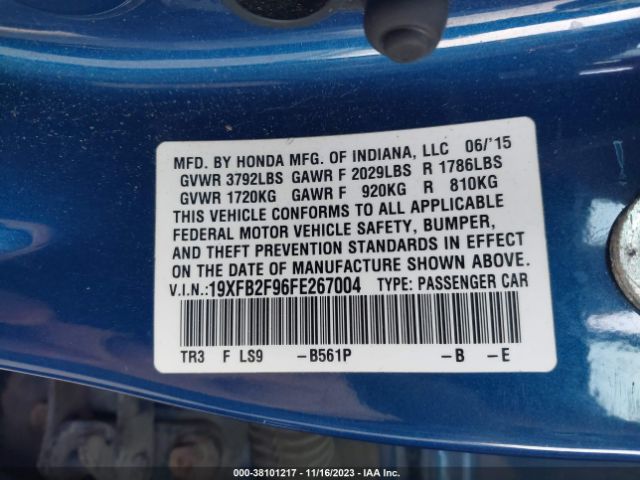 19XFB2F96FE267004 Honda Civic Ex-l