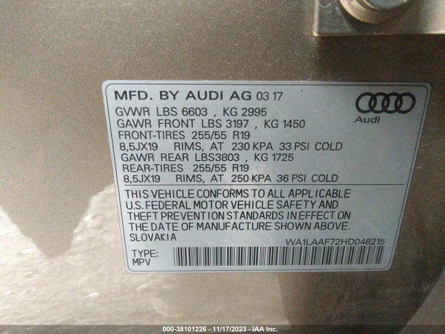 WA1LAAF72HD048215 Audi Q7 3.0t Premium