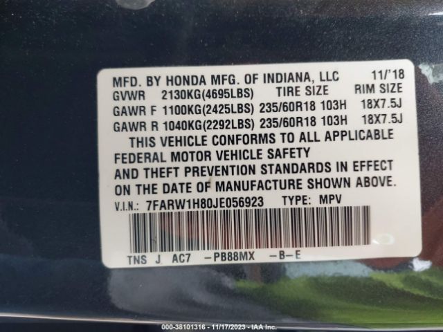 7FARW1H80JE056923 Honda Cr-v Ex-l/ex-l Navi