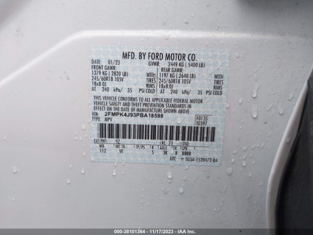 2FMPK4J93PBA18588 Ford EDGE SEL