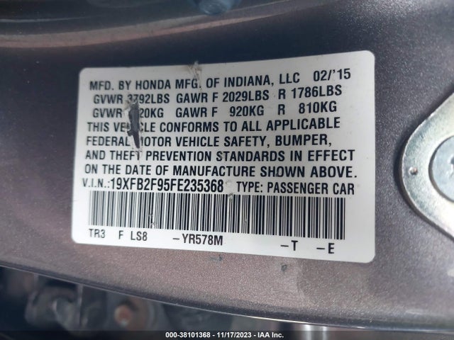 Honda Civic Ex-l 2015 19XFB2F95FE235368 Image 9