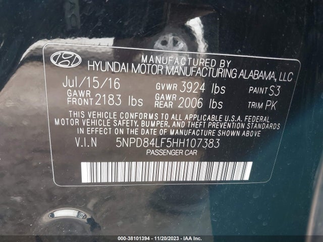 2017 HYUNDAI ELANTRA SE VIN: 5NPD84LF5HH107383