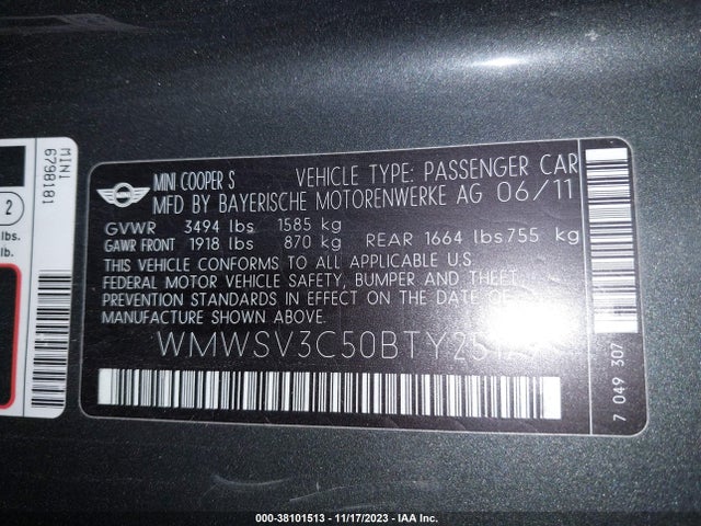 2011 MINI COOPER S WMWSV3C50BTY25179 Photo 8