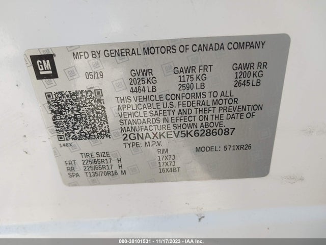 Chevrolet EQUINOX LT 2019 2GNAXKEV5K6286087 Image 9