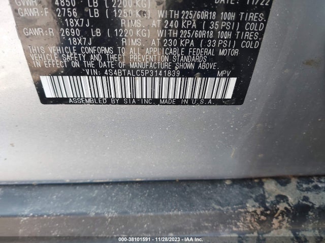 2023 SUBARU OUTBACK ONYX EDITION VIN: 4S4BTALC5P3141839
