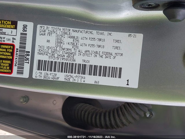 Toyota Tundra Sr5 2021 5TFDY5F19MX018386 Image 9
